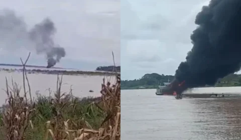 Veja as Imagens: Incêndio no rio Solimões destrói embarcação e deixa quatro feridos entre Anamã e Anori