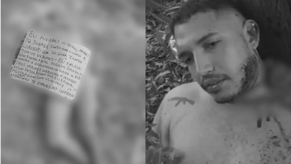 Veja o vídeo: “Morri porque jogava com os vermes e arrochava os irmãos”, diz cartaz deixado em cima de corpo na zona Sul