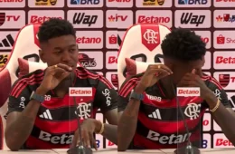 Vitão se emociona em apresentação e celebra chegada ao Flamengo: ‘Sonho de toda a minha família
