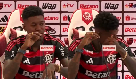 Vitão se emociona em apresentação e celebra chegada ao Flamengo: ‘Sonho de toda a minha família