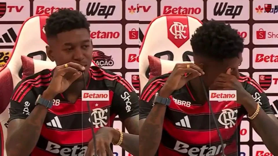 Vitão se emociona em apresentação e celebra chegada ao Flamengo: ‘Sonho de toda a minha família