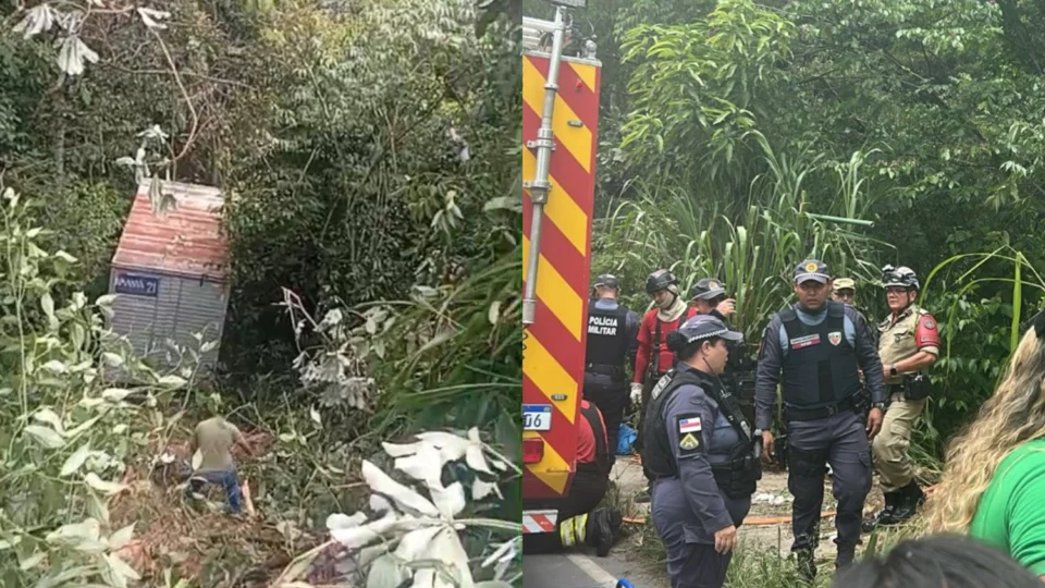 Veja os vídeos: Caminhoneiro perde controle de veículo e invade área de mata do MUSA no Cidade de Deus; Ele foi encontrado com vida