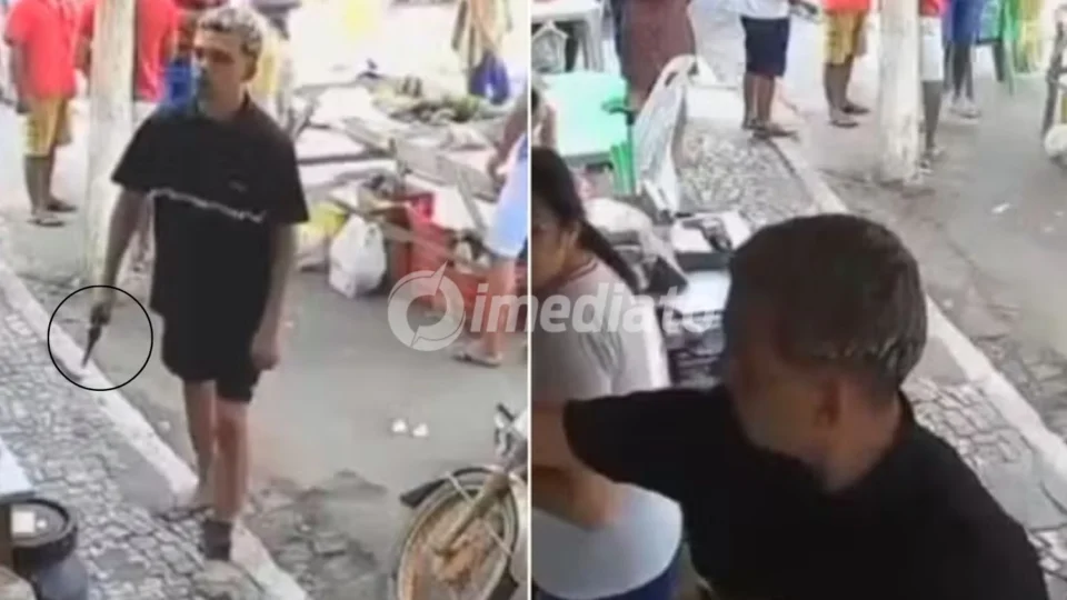 VÍDEO: Homem com tornozeleira eletrônica tenta atirar em comerciante dentro de feira mas arma falha