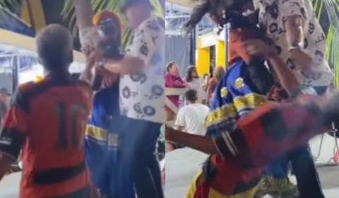VÍDEO: Homem embriagado leva ‘tapão’ após atrapalhar apresentação de artista de rua