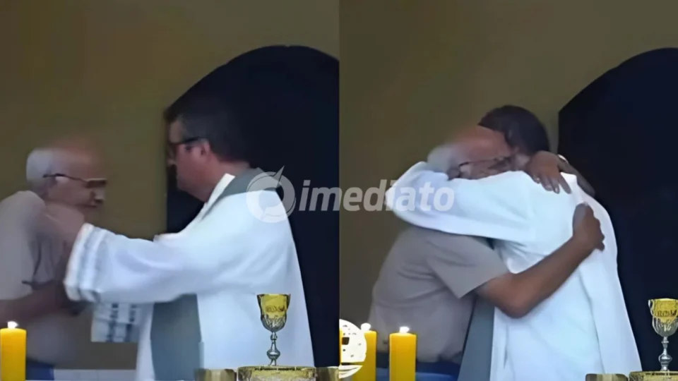 VÍDEO: Avô emociona fiéis ao abraçar padre durante missa após receber notícia da morte do neto