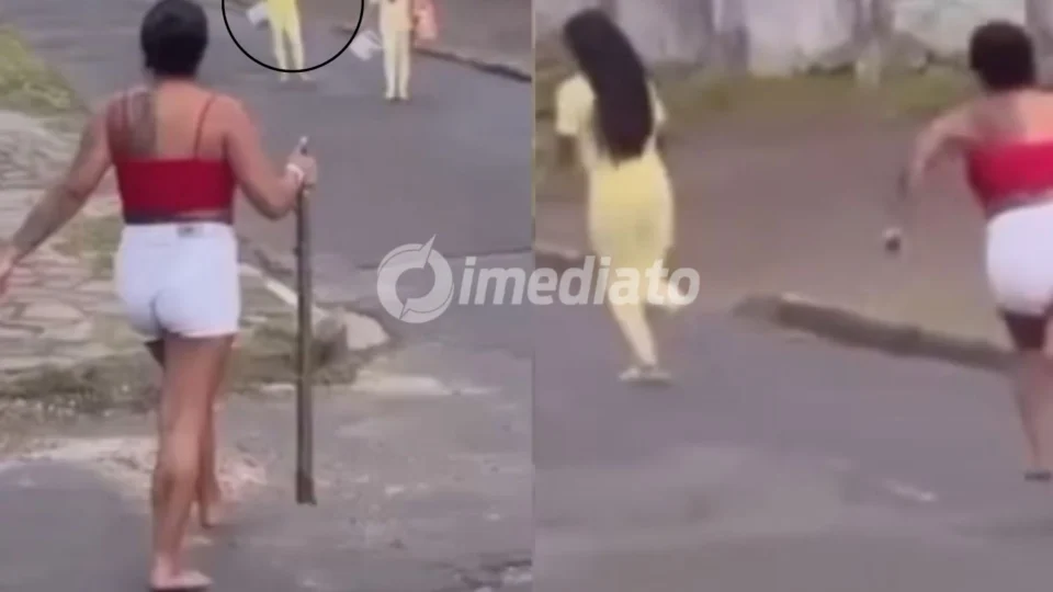 VÍDEO: Mulher corre com pedaço de madeira atrás de suposta amante do marido durante saída de presídio