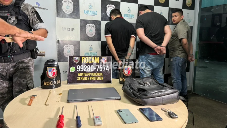 Rocam prende três suspeitos por furtos a veículos com uso de dispositivo “chapolin” na zona oeste de Manaus