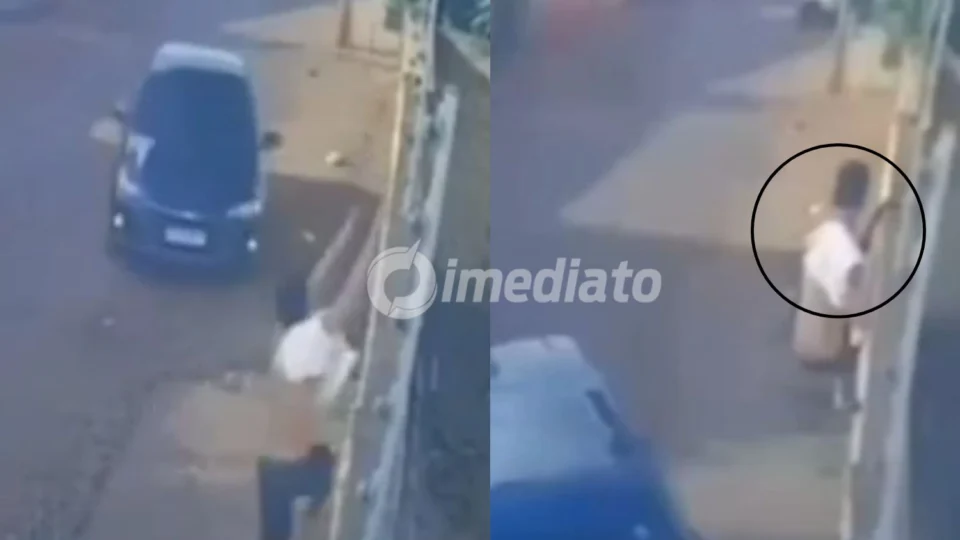 VÍDEO: Mulher bate carro em muro após tentar atropelar o companheiro no bairro Jóquei Clube, em Boa Vista