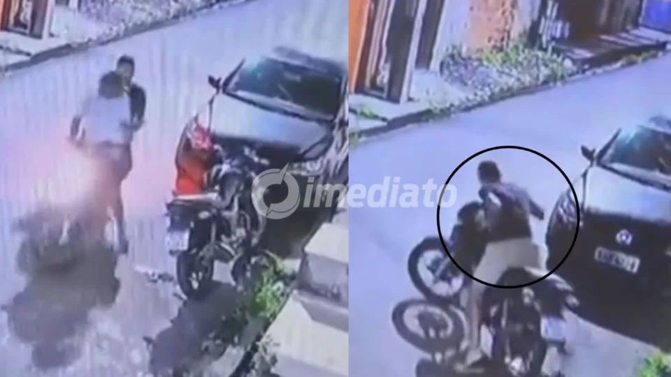 VÍDEO: Dupla é flagrada por câmeras furtando motocicleta em frente a residência no bairro Ouro Verde, em Manaus