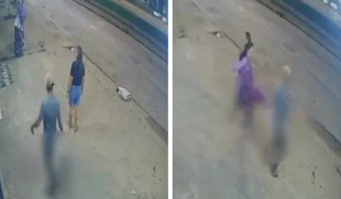 VÍDEO: Homem chuta gato que estava deitado na calçada e é confrontado por mulher que reage com uma cadeira