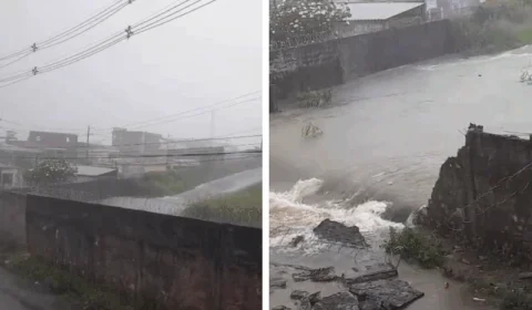 VEJA VÍDEO: muro da Base Aérea desaba após fortes chuvas na manhã deste sábado em Manaus