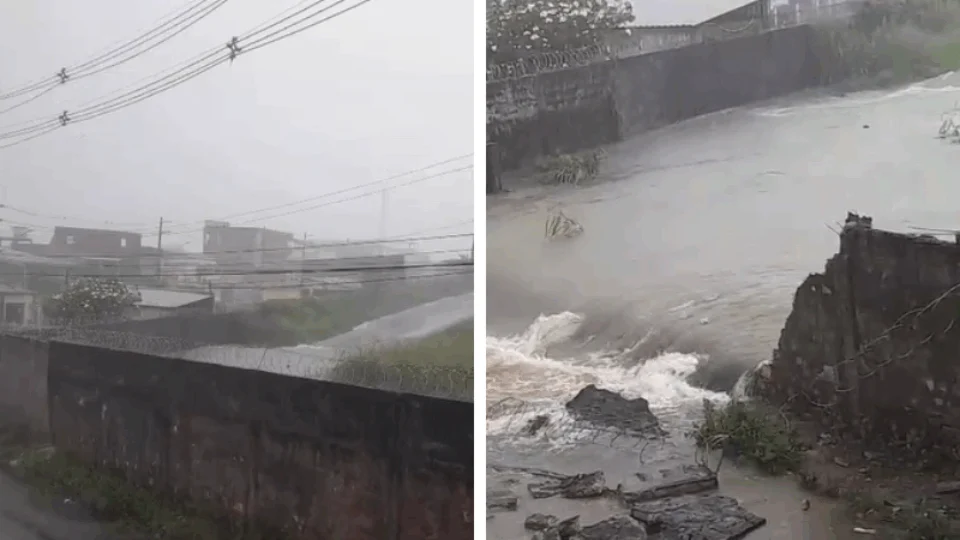 VEJA VÍDEO: muro da Base Aérea desaba após fortes chuvas na manhã deste sábado em Manaus