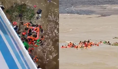 Embarcação naufragada é localizada a 50 metros de profundidade no Encontro das Águas