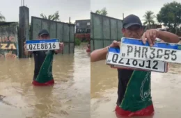 Veja: Morador encontra dezenas de placas de veículos após alagamento no bairro Armando Mendes, em Manaus