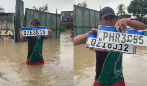 Veja: Morador encontra dezenas de placas de veículos após alagamento no bairro Armando Mendes, em Manaus