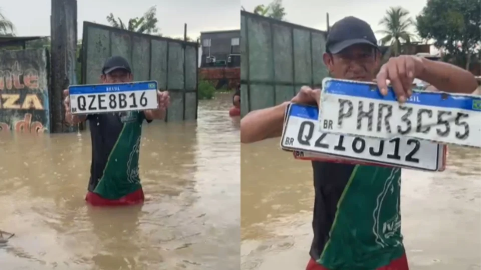 Veja: Morador encontra dezenas de placas de veículos após alagamento no bairro Armando Mendes, em Manaus
