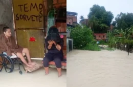 Família com criança cadeirante perde tudo após alagamento e pede socorro das autoridades no Nova Vitória, em Manaus