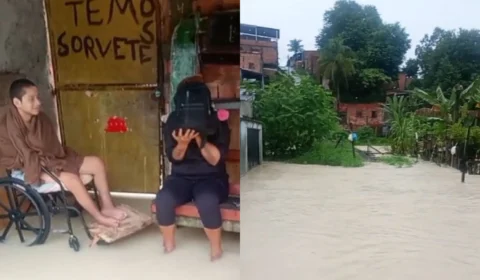 Família com criança cadeirante perde tudo após alagamento e pede socorro das autoridades no Nova Vitória, em Manaus