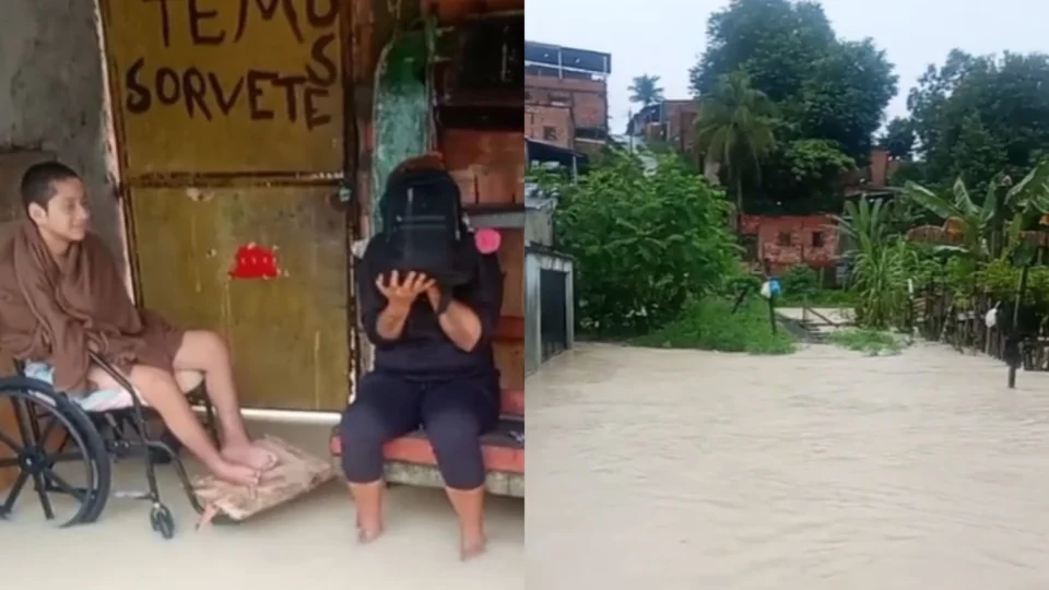 Família com criança cadeirante perde tudo após alagamento e pede socorro das autoridades no Nova Vitória, em Manaus
