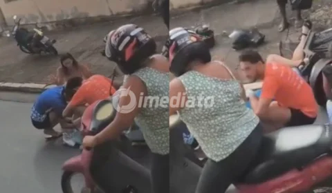 VÍDEO: Mulher se distrai ao ver acidente e acaba caindo de moto em cima de socorristas
