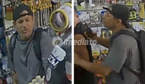 VÍDEO: Dupla invade loja de materiais de construção, rende funcionários e clientes e rouba dinheiro no Amazonas