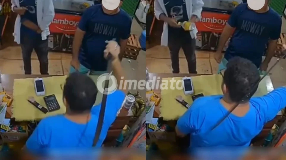 VÍDEO: Comerciante usa facão para impedir que homem furte bebida escondida na calça, no Pará