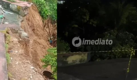 Cratera se abre após forte chuva e gera risco de desmoronamento no Jardim Mauá, em Manaus