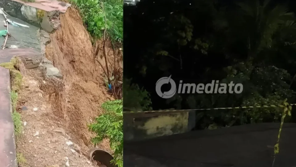 Cratera se abre após forte chuva e gera risco de desmoronamento no Jardim Mauá, em Manaus