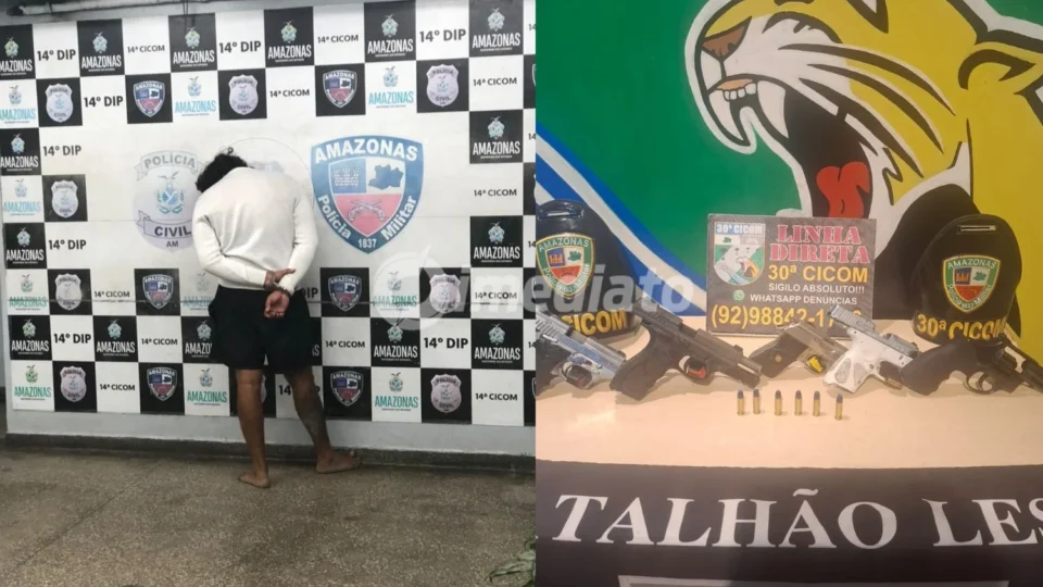 Cinco armas de fogo são apreendidas e homem com mandado em aberto é preso no bairro Jorge Teixeira