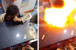 VÍDEO: Homem morde bateria de celular e provoca explosão dentro de estabelecimento comercial