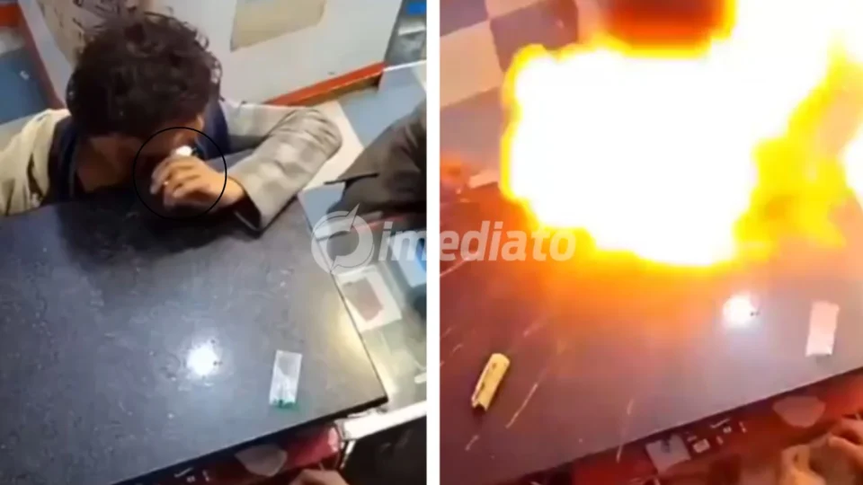 VÍDEO: Homem morde bateria de celular e provoca explosão dentro de estabelecimento comercial