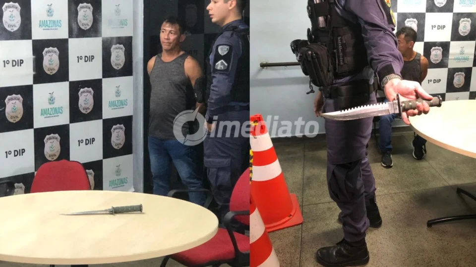 Homem é preso após ameaçar pessoas com faca e agredir repórter dentro de delegacia em Manaus