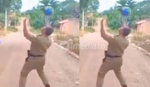 Policial militar mostra talento no futebol e encanta crianças ao fazer ‘embaixadinhas’