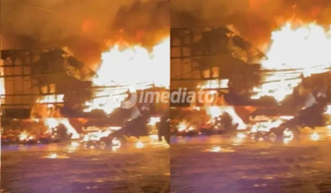 VÍDEO: Incêndio de grandes proporções destrói galpão de empresa no bairro Tarumã, em Manaus