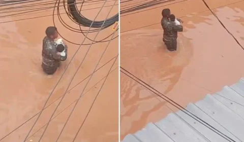 Soldado salva bebê de dois meses durante enchente e cena comove moradores em Minas Gerais