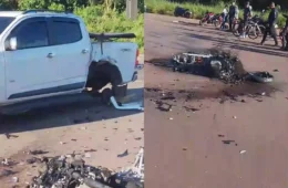 Vídeo: Motociclista morre após colisão com picape e moto pegar fogo na AM-070