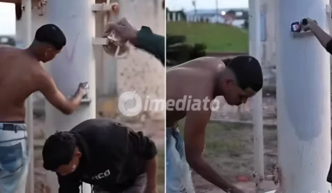 VÍDEO: Capitão da Polícia Militar ordena suspeitos a apagarem pichações que exaltam facção criminosa