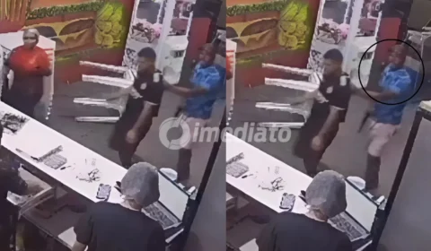 VÍDEO: Assaltante armado invade pizzaria, rende funcionários e foge com dinheiro no bairro Braga Mendes, em Manaus