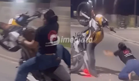 VÍDEO: Mulher cai de rosto no asfalto após perder o controle ao tentar dar ‘grau’ em motocicleta