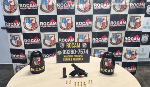 Arma de fogo e munições são apreendidas após denúncia anônima no bairro Colônia Oliveira Machado