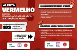 Rio Machado sobe para 10,90m e Ji-Paraná entra em alerta vermelho