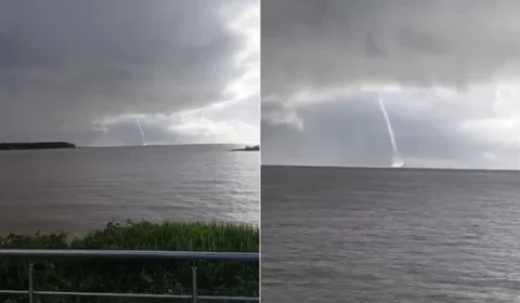 Tromba d’água chama atenção de moradores e turistas em Salvaterra