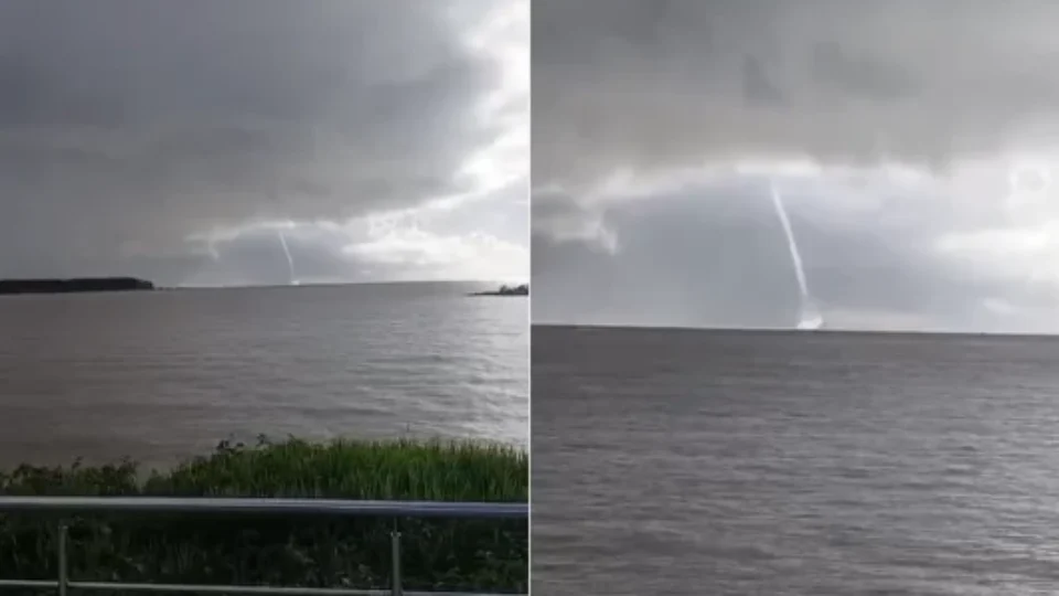 Tromba d’água chama atenção de moradores e turistas em Salvaterra