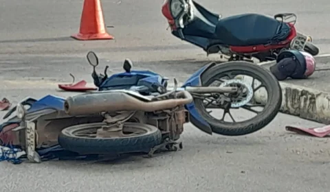 Colisão entre motos deixa dois feridos em cruzamento movimentado de Porto Velho