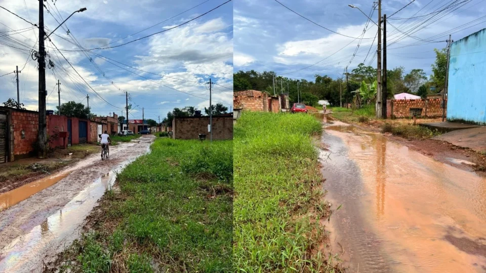 Chuva alaga rua e moradores relatam mais de 25 anos de abandono em Porto Velho