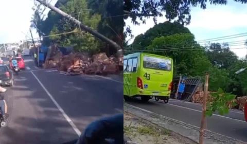 Veja: Carreta tomba e provoca lentidão no trânsito da zona leste de Manaus