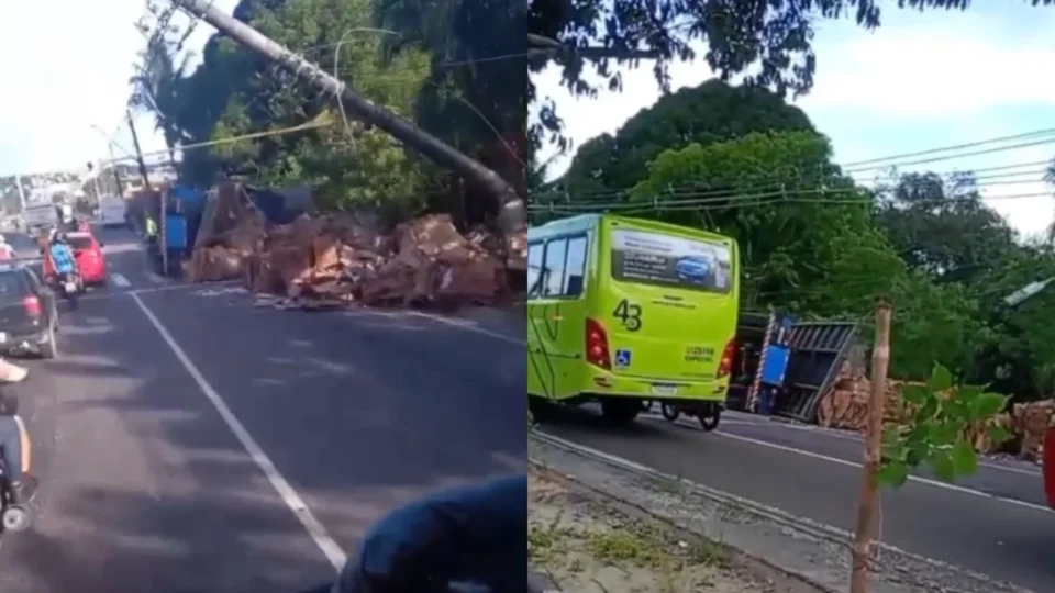 Veja: Carreta tomba e provoca lentidão no trânsito da zona leste de Manaus
