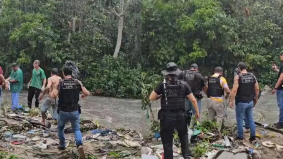 Veja vídeo: Corpo é levado por enxurrada durante perícia e suspeito de homicídio é preso em Manaus