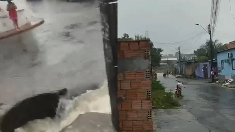 Veja: Criança de 3 anos é arrastada para dentro de bueiro durante chuva forte em Manaus