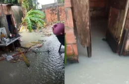 Família perde bens após alagamento durante chuva forte no bairro Tancredo Neves, em Manaus